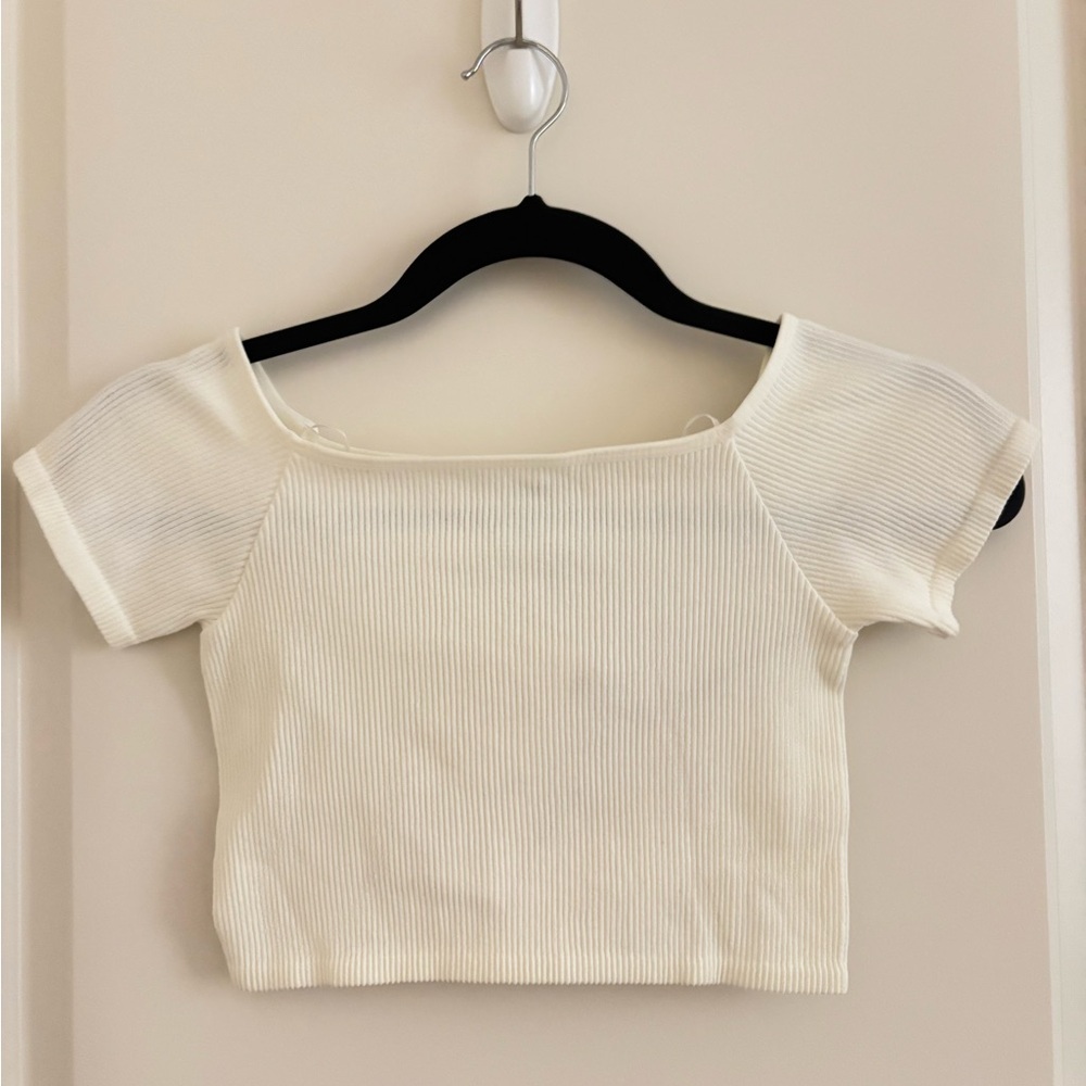 Zara Cream Ribbed Crop Top